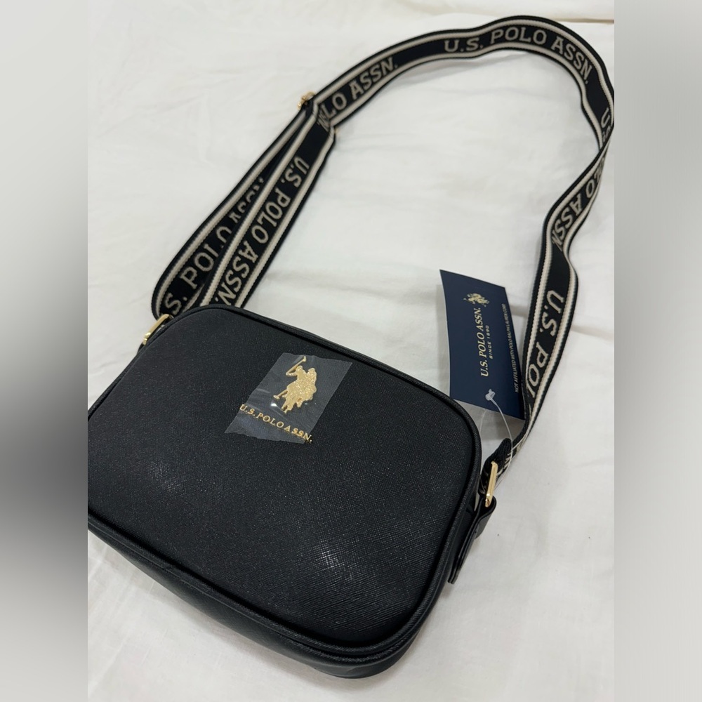 Brand new US Polo Assn. Black leather crossbody bag with gold hardware